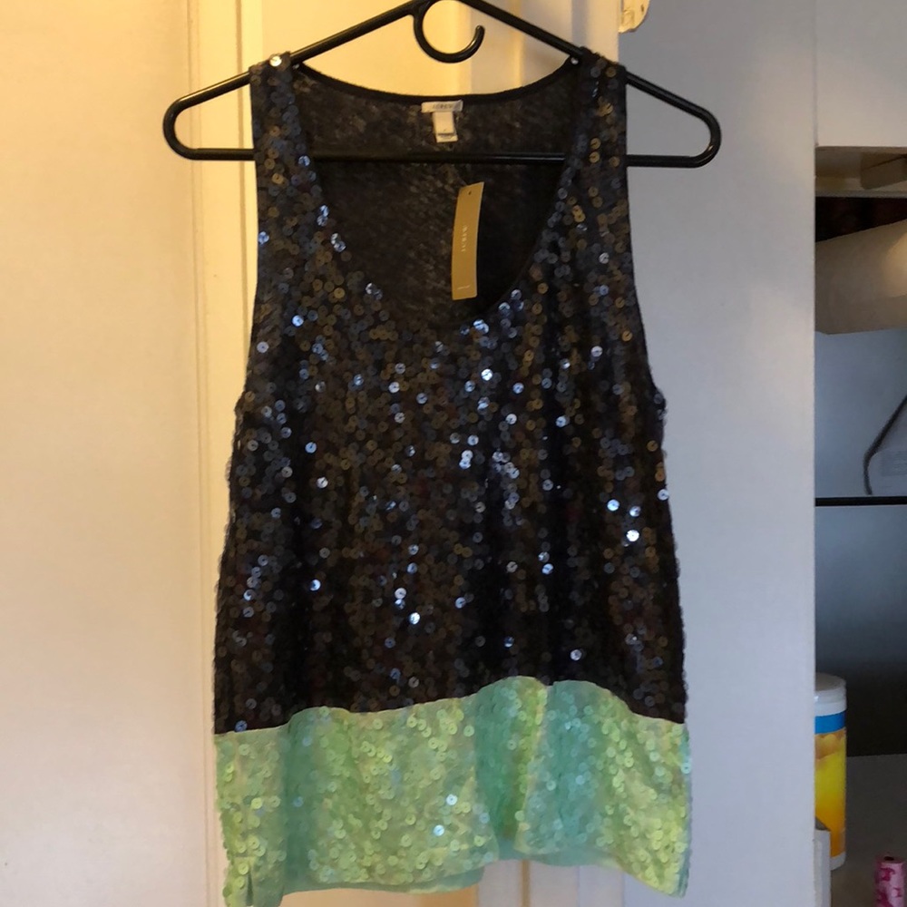 J Crew Sequence Blue Sleeveless Shirt.